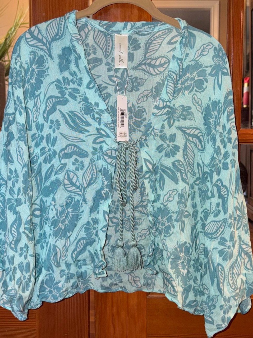 Women’s Light Blue Floral Tie-Front Top